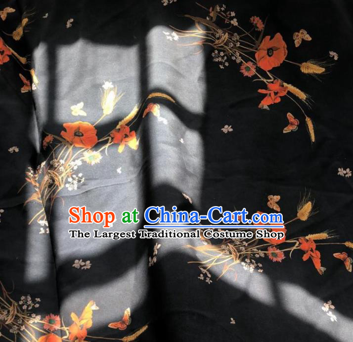 Chinese Traditional Pattern Design Black Silk Fabric Asian China Hanfu Mulberry Silk Material