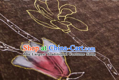 Chinese Traditional Yulan Magnolia Pattern Design Brown Silk Fabric Asian China Hanfu Gambiered Guangdong Mulberry Silk Material