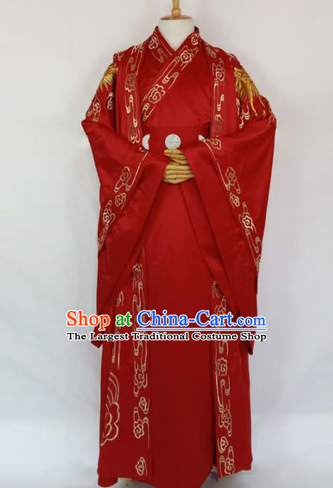 Chinese Traditional Nobility Childe Wedding Red Clothing Ancient Han Dynasty Scholar Costumes for Men