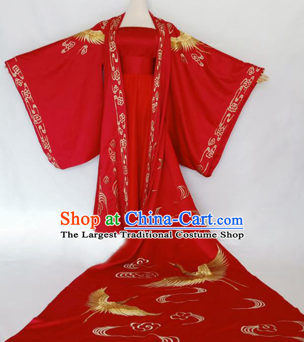 Chinese Traditional Tang Dynasty Wedding Embroidered Red Dress Ancient Princess Costumes for Women