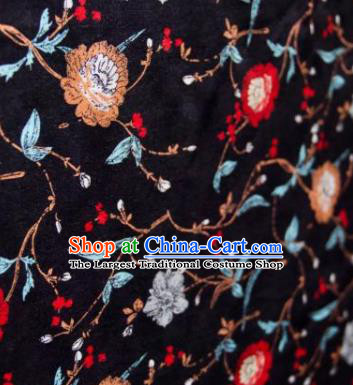 Chinese Traditional Vine Flowers Pattern Design Black Silk Fabric Asian China Hanfu Gambiered Guangdong Mulberry Silk Material