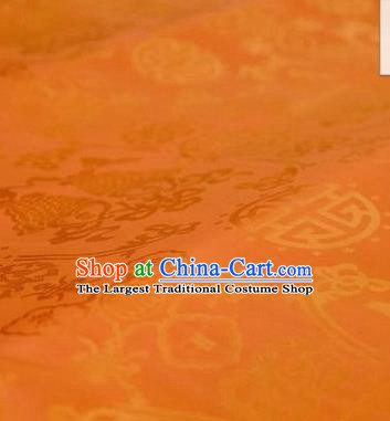 Chinese Traditional Double Fishes Pattern Design Orange Silk Fabric Asian China Hanfu Jacquard Mulberry Silk Material