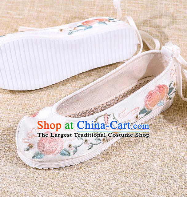 Asian Chinese White Satin Shoes Embroidered Rabbit Shoes Traditional Opera Shoes Hanfu Shoes for Women