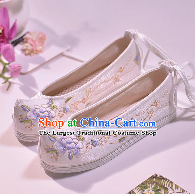 Asian Chinese Satin Shoes Embroidered Purple Peony Shoes Traditional Opera Shoes Hanfu Shoes for Women