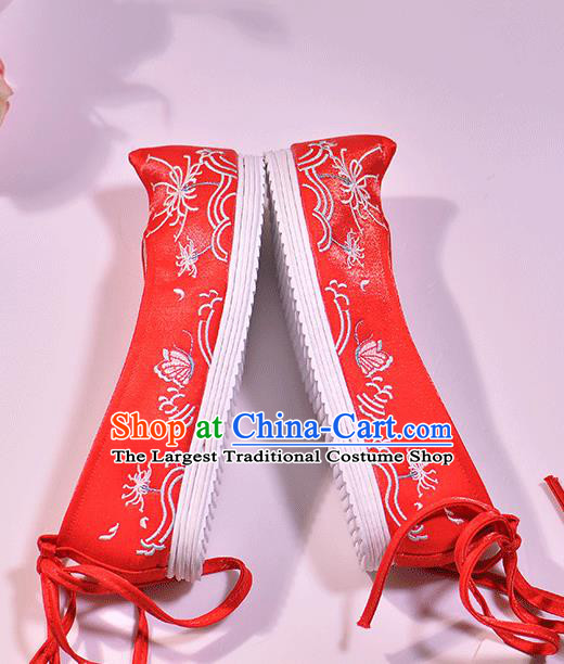 Asian Chinese Red Hanfu Shoes Embroidered Red Spider Lily Shoes Traditional Opera Shoes Princess Shoes for Women