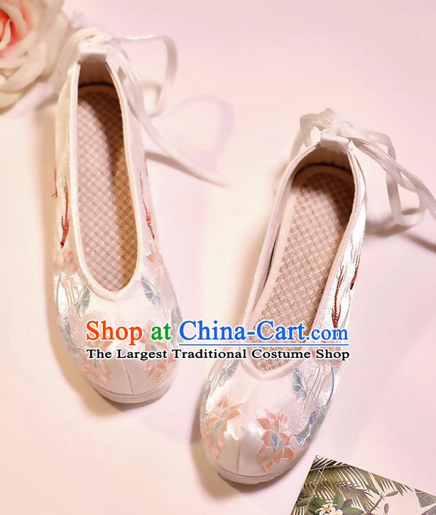 Asian Chinese Embroidered Fish Lotus White Shoes Hanfu Shoes Traditional Opera Shoes Princess Shoes for Women