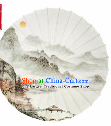 Chinese Traditional Printing Landscape White Oil Paper Umbrella Artware Paper Umbrella Classical Dance Umbrella Handmade Umbrellas