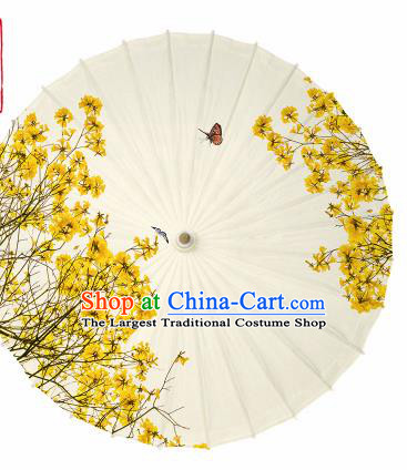 Chinese Traditional Printing Jasminum Nudiflorum Yellow Oil Paper Umbrella Artware Paper Umbrella Classical Dance Umbrella Handmade Umbrellas