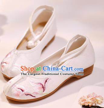 Asian Chinese Embroidered White Cloth Shoes Hanfu Shoes Traditional Opera Shoes Princess Shoes for Women