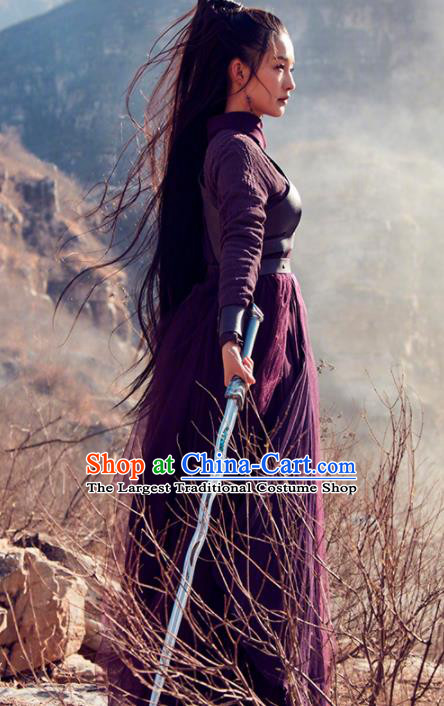 Chinese Ancient Female Swordsman Purple Dress Film Jade Dynasty Taoist Nun Lu Xueqi Replica Costumes for Women