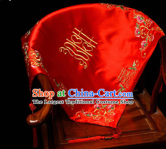 Chinese Traditional Wedding Embroidered Red Veil Cover Ancient Bride Headdress for Women