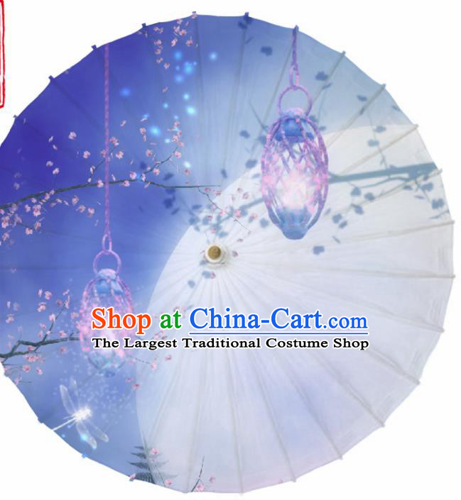 Chinese Traditional Printing Lantern Blue Oil Paper Umbrella Artware Paper Umbrella Classical Dance Umbrella Handmade Umbrellas