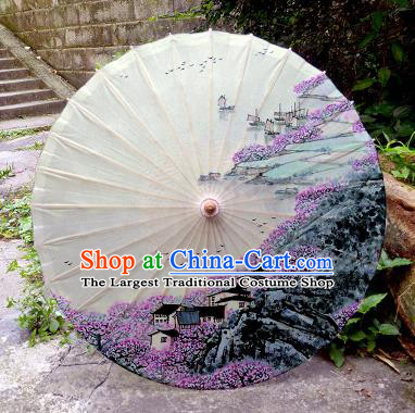 Chinese Traditional Painting Peach Forest Oil Paper Umbrella Artware Paper Umbrella Classical Dance Umbrella Handmade Umbrellas