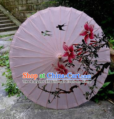 Chinese Printing Flowers Deep Pink Oil Paper Umbrella Artware Paper Umbrella Traditional Classical Dance Umbrella Handmade Umbrellas