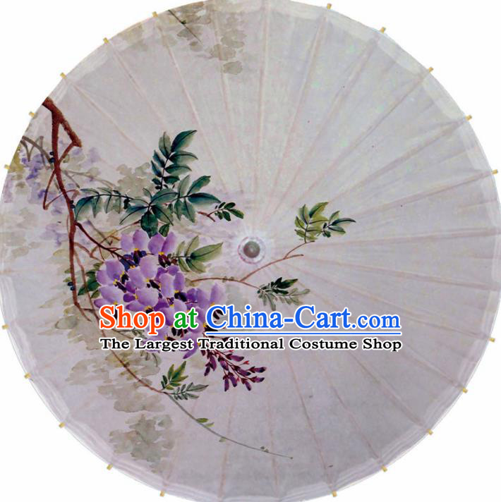 Chinese Printing Lilac White Oil Paper Umbrella Artware Paper Umbrella Traditional Classical Dance Umbrella Handmade Umbrellas