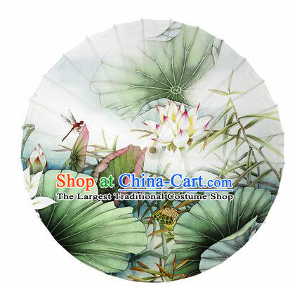 Chinese Traditional Printing Lotus Leaf Oil Paper Umbrella Artware Paper Umbrella Classical Dance Umbrella Handmade Umbrellas