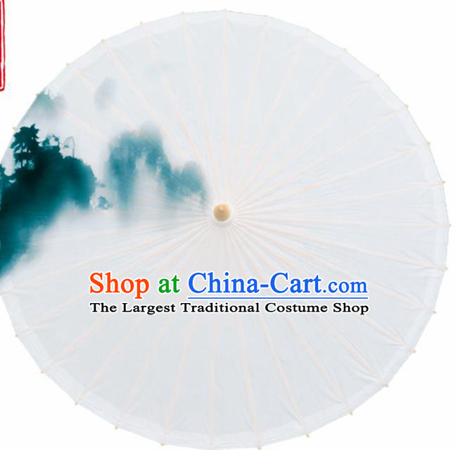 Chinese Traditional Printing Mountain White Oil Paper Umbrella Artware Paper Umbrella Classical Dance Umbrella Handmade Umbrellas