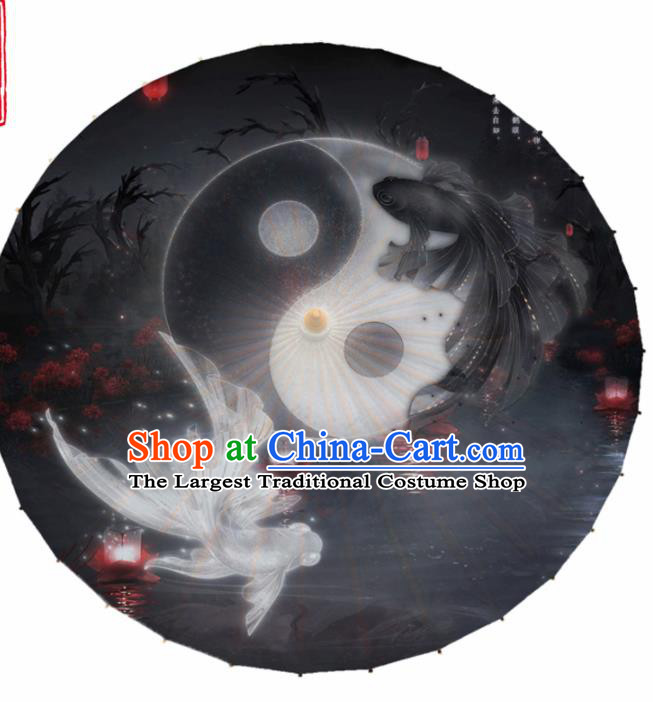 Chinese Traditional Printing Tai Ji Fishes Oil Paper Umbrella Artware Paper Umbrella Classical Dance Umbrella Handmade Umbrellas