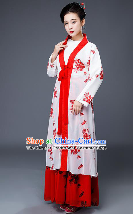 Chinese Drama Maidservant Costumes Ancient Traditional Ming Dynasty Nobility Lady White Hanfu Dress for Women