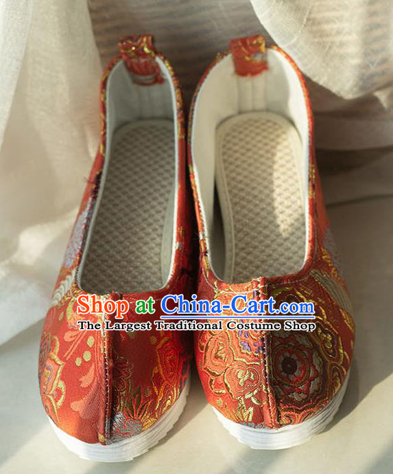 Asian Chinese Traditional Hanfu Orange Brocade Shoes Ancient Princess Shoes Handmade Shoes for Women