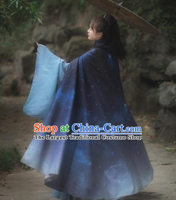 Chinese Drama Ancient Hanfu Blue Cloak Traditional Ming Dynasty Princess Costume for Women