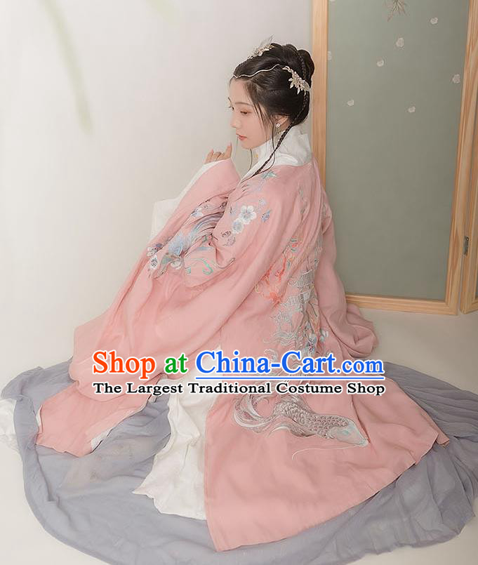 Chinese Ancient Hanfu Embroidered Pink Cardigan Traditional Ming Dynasty Princess Costumes for Women