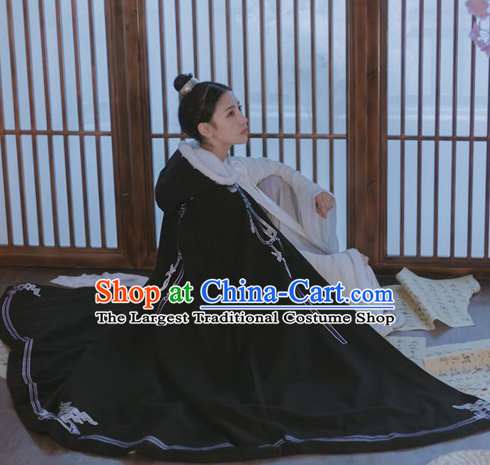 Chinese Ancient Female Swordsman Hanfu Black Cape Traditional Song Dynasty Palace Lady Costume for Women