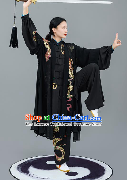 Chinese Traditional Tai Chi Performance Embroidered Black Costumes Martial Arts Outfits for Women