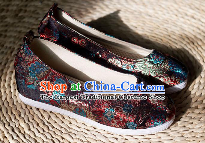 Asian Chinese Traditional Hanfu Black Brocade Shoes Ancient Princess Shoes Handmade Shoes for Women