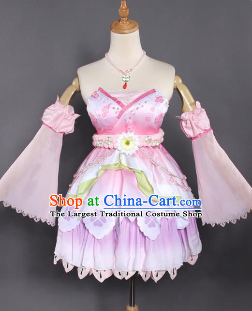 Top Grade Cosplay Fairy Pink Short Dress Halloween Magic Princess Costume for Women