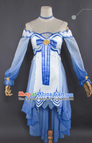 Top Grade Cosplay Fairy Blue Short Dress Halloween Magic Princess Costume for Women