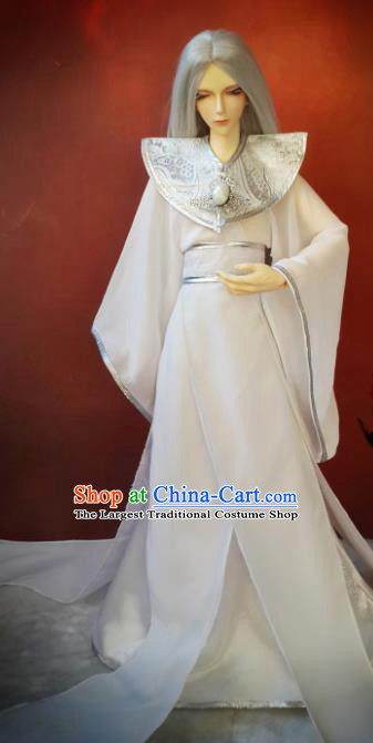 Chinese Traditional Cosplay Swordsman White Costumes Ancient Crown Prince Clothing for Men