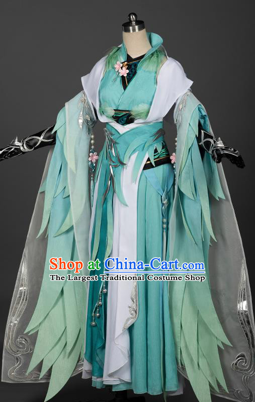 Chinese Traditional Cosplay Queen Green Costumes Ancient Female Swordsman Hanfu Dress for Women