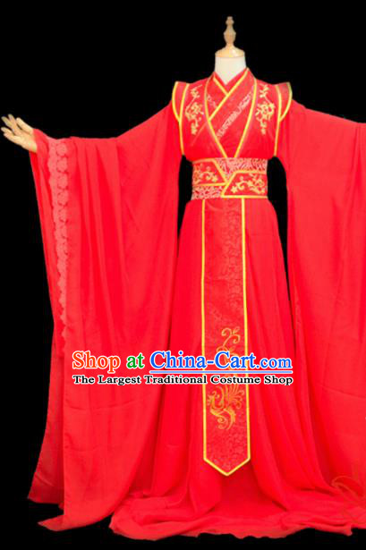 Chinese Traditional Cosplay Crown Prince Wedding Red Costumes Ancient Swordsman Clothing for Men