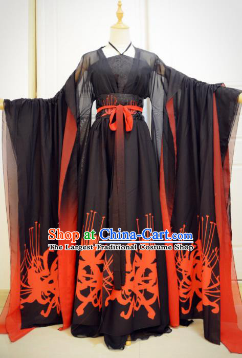 Chinese Traditional Cosplay Goddess Black Costumes Ancient Female Swordsman Hanfu Dress for Women