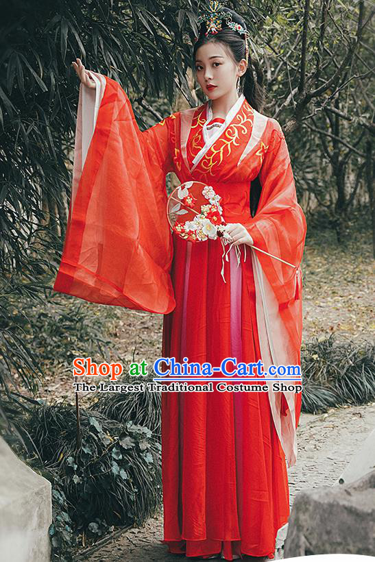 Chinese Drama Traditional Han Dynasty Princess Costumes Ancient Goddess Red Hanfu Dress for Women