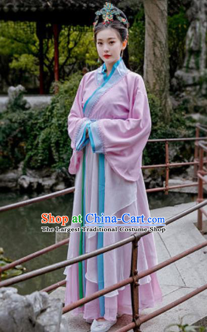 Chinese Traditional Qin Dynasty Court Lady Costumes Ancient Drama Imperial Consort Purple Hanfu Dress for Women