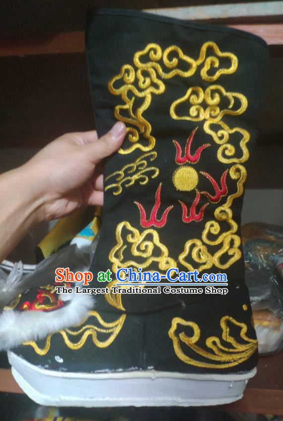 Chinese Traditional Beijing Opera Black Embroidered Dragon Boots Peking Opera Takefu Shoes for Men