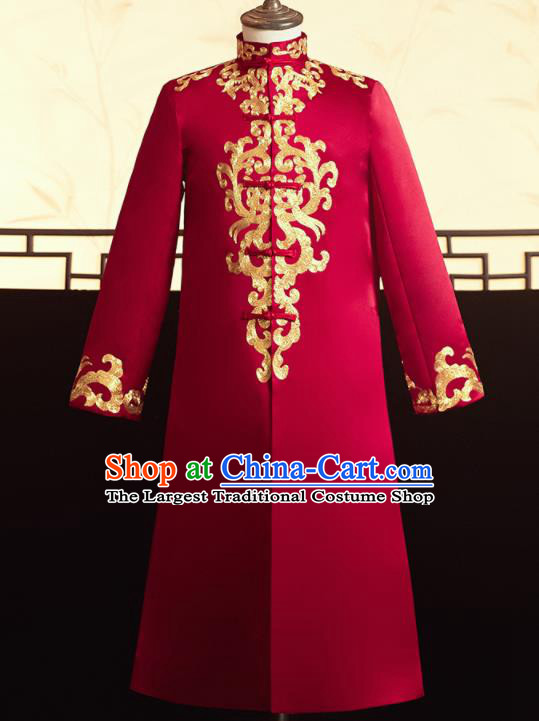 Chinese Ancient Bridegroom Embroidered Red Mandarin Jacket Traditional Wedding Tang Suit Costumes for Men