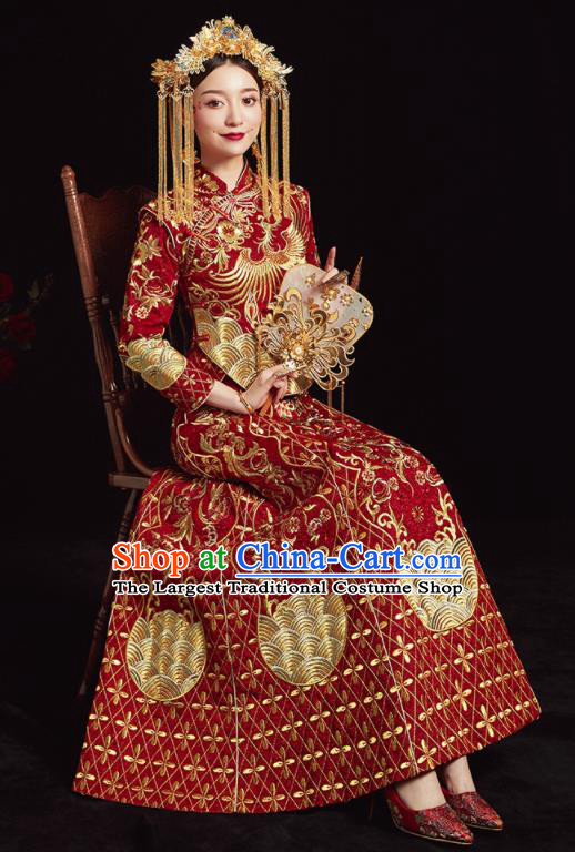 Chinese Traditional Xiu He Suit Wedding Embroidered Phoenix Red Blouse and Dress Bottom Drawer Ancient Bride Costumes for Women