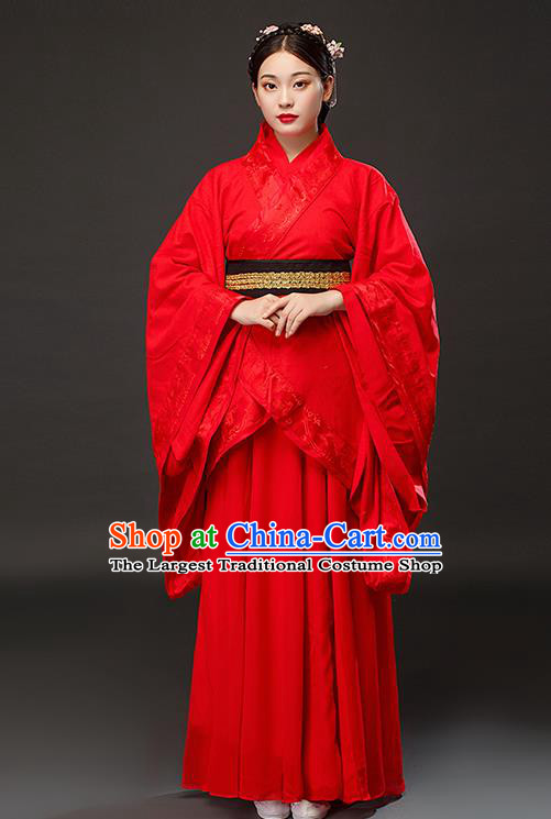 Chinese Traditional Han Dynasty Court Princess Red Dress Ancient Patrician Lady Costumes for Women