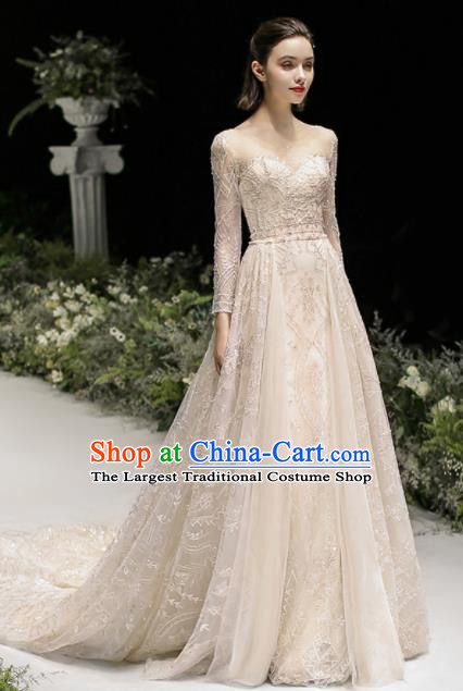 Custom Top Grade Sicily Embroidered Beads Wedding Dress Bride Trailing Full Dress for Women