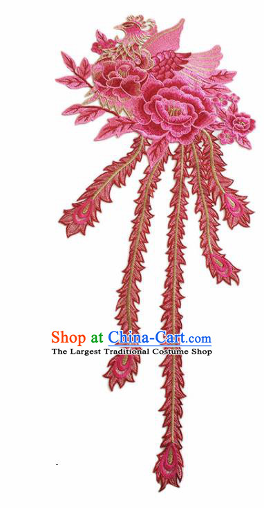 Chinese Traditional Embroidery Rosy Phoenix Peony Applique Embroidered Patches Embroidering Cloth Accessories