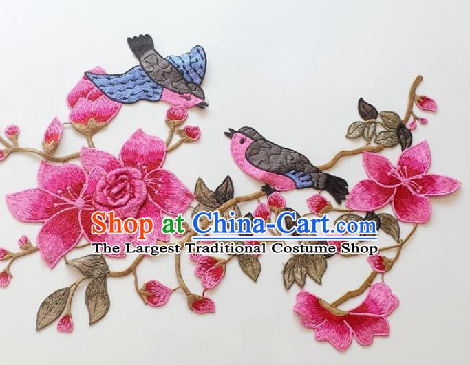 Chinese Traditional Embroidery Birds Rosy Mangnolia Applique Embroidered Patches Embroidering Cloth Accessories