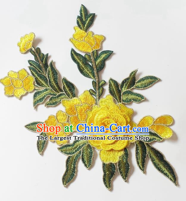 Chinese Traditional Embroidery Yellow Begonia Applique Embroidered Patches Embroidering Cloth Accessories