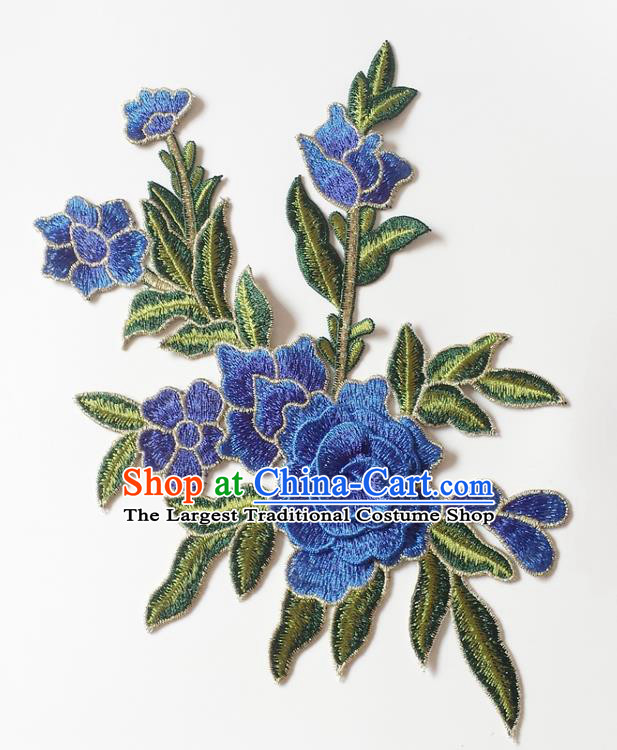 Chinese Traditional Embroidery Royalblue Begonia Applique Embroidered Patches Embroidering Cloth Accessories