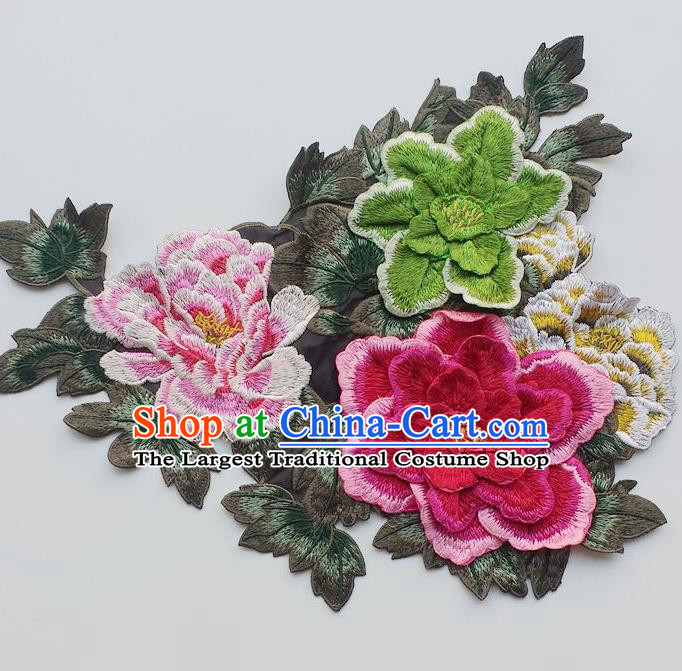 Chinese Traditional Embroidery Peony Flowers Applique Embroidered Patches Embroidering Cloth Accessories