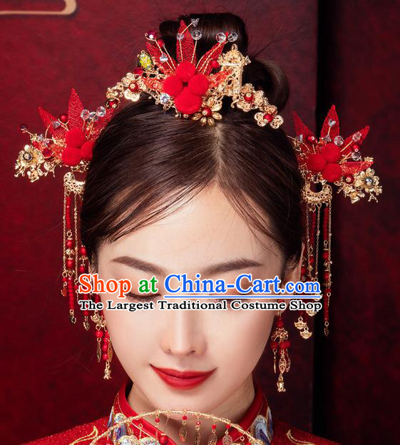 Chinese Ancient Bride Hair Crown Hairpins Traditional Wedding Xiu He Hair Accessories Complete Set for Women