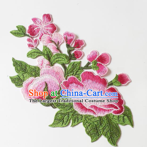 Chinese Traditional Embroidery Pink Plum Flowers Applique Embroidered Patches Embroidering Cloth Accessories