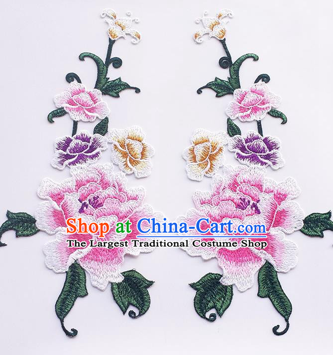 Traditional Chinese Embroidery Peony Pink Applique Embroidered Patches Embroidering Cloth Accessories